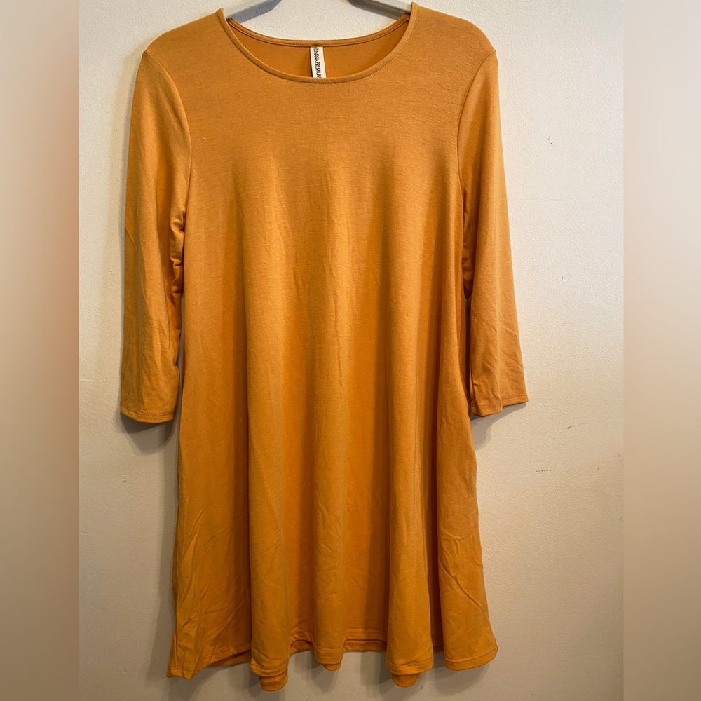 Tunic Pocket Dress, 3/4 sleeve - Desert Mustard